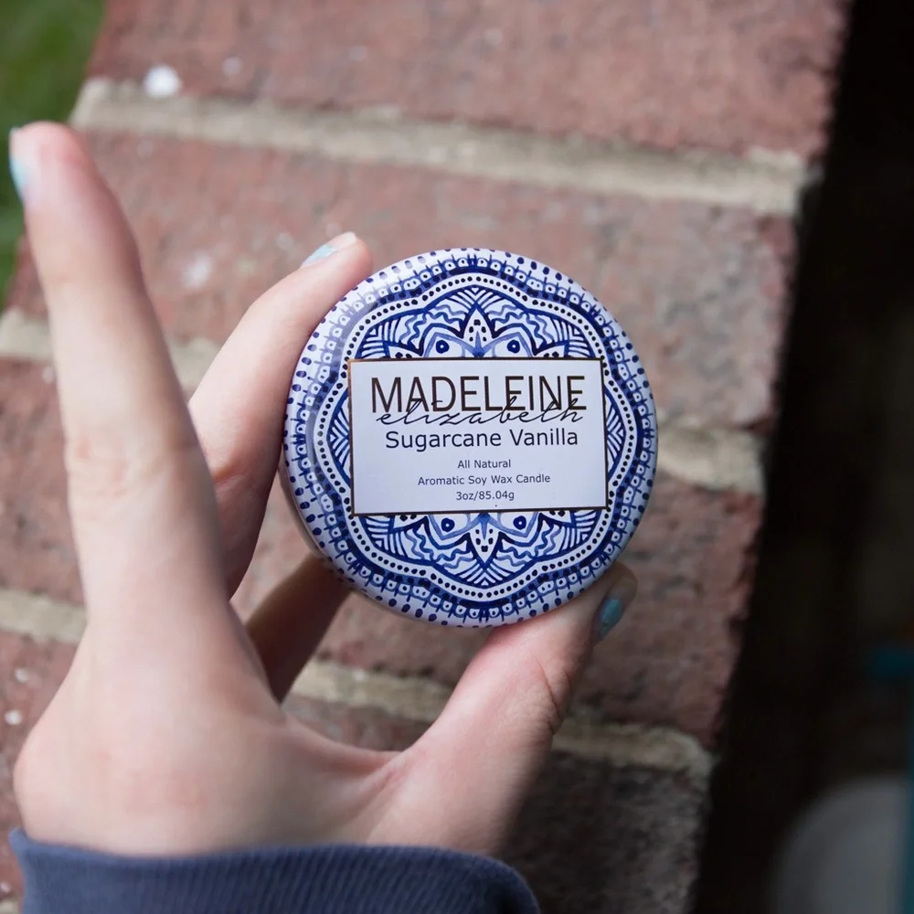 Vanilla scented candle by Madeline Elizabeth